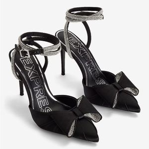 Express Rhinestone Bow Embellished Strap Pumps